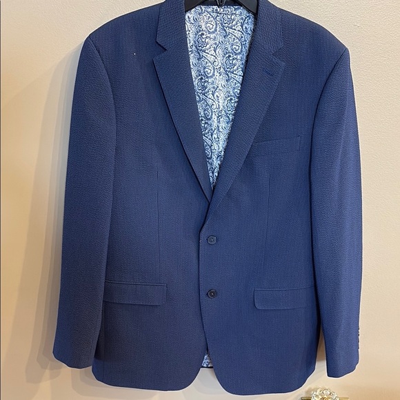 Lauren Ralph Lauren Men's Blue black pin stripe textured 2 btn blazer 43L slim